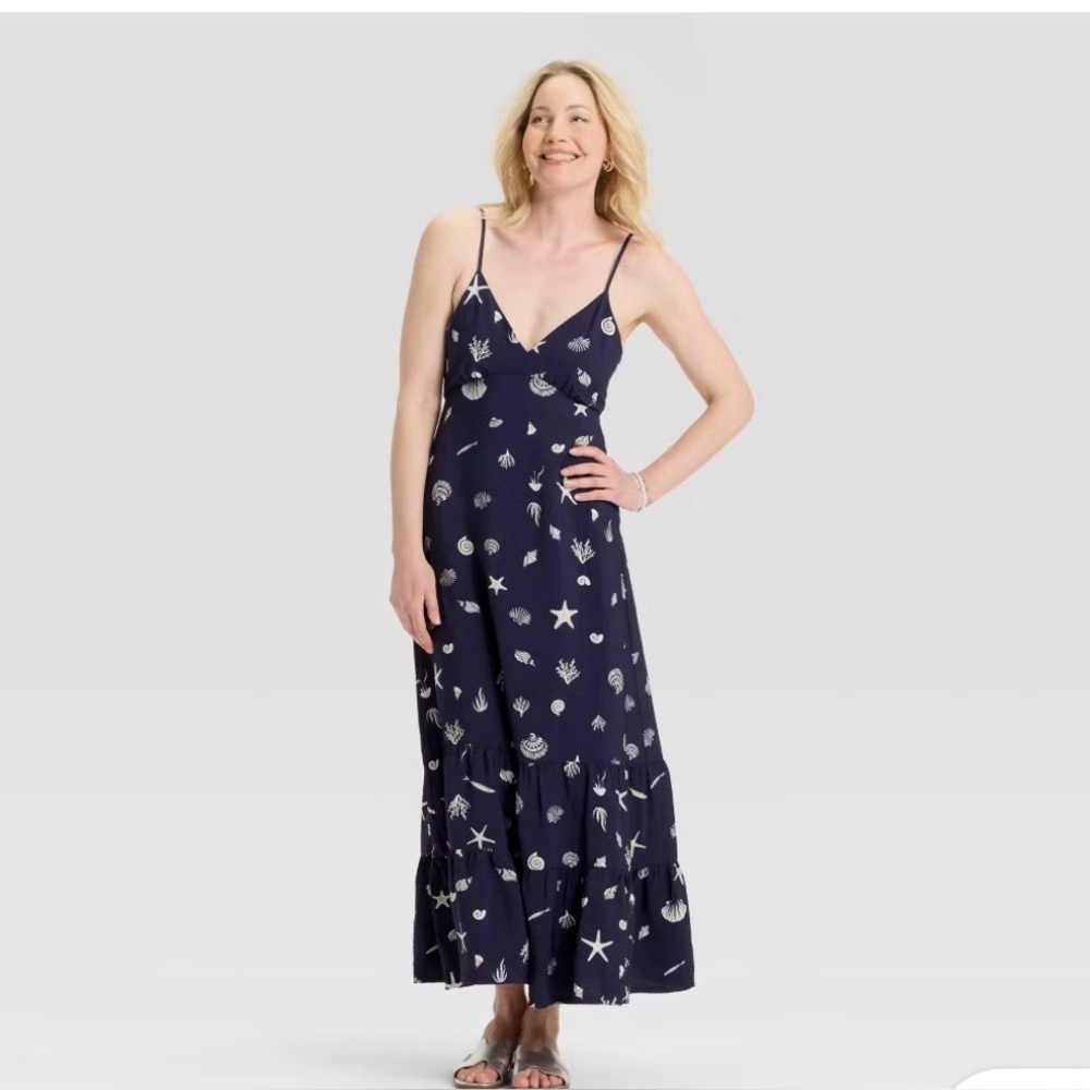 Navy Shell & Starfish Maxi Dress